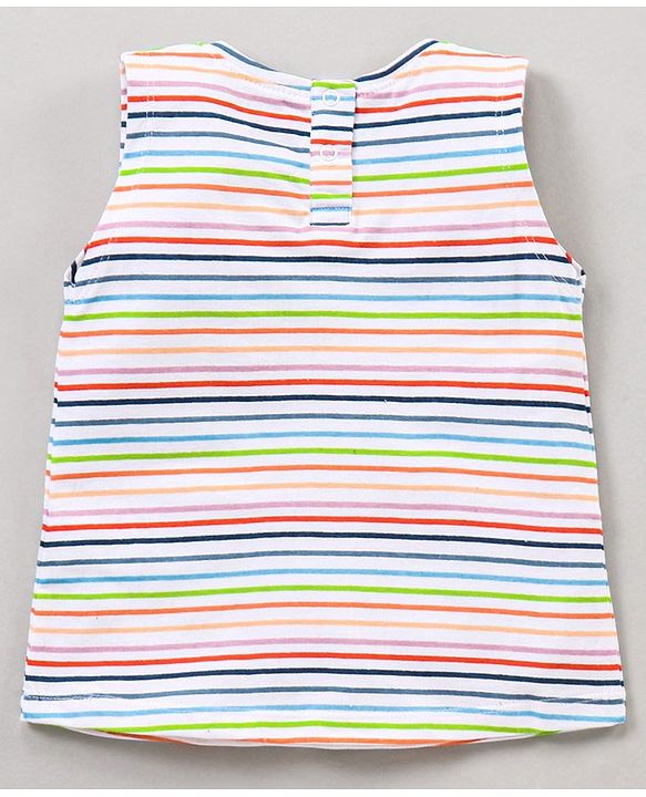 Babyhug Sleeveless Striped Top Heart Print & Bow Applique - Multicolor
