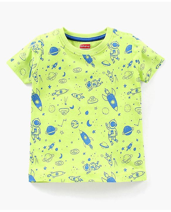 Babyhug Half Sleeves Nightwear Pajama Set Rockets Print - Green