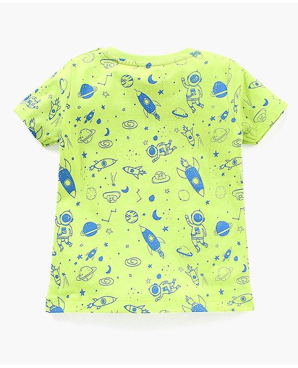 Babyhug Half Sleeves Nightwear Pajama Set Rockets Print - Green