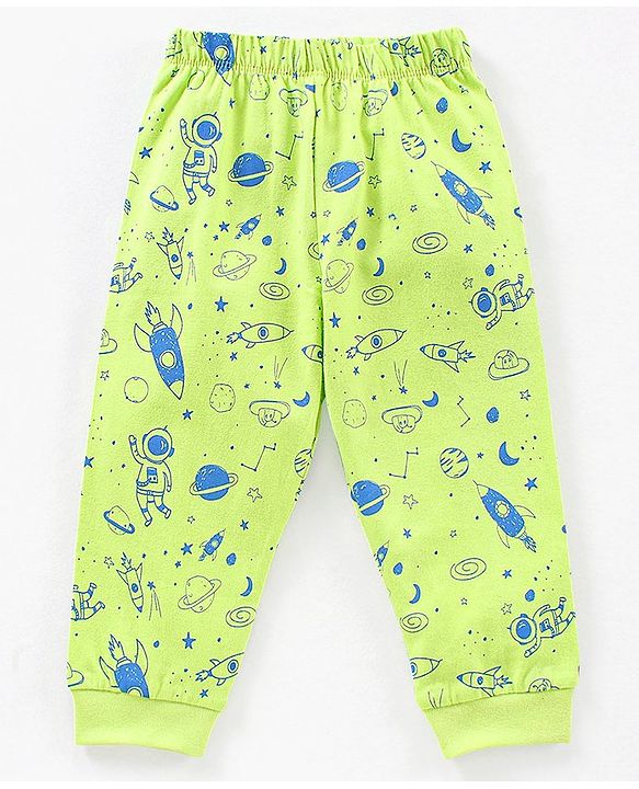 Babyhug Half Sleeves Nightwear Pajama Set Rockets Print - Green