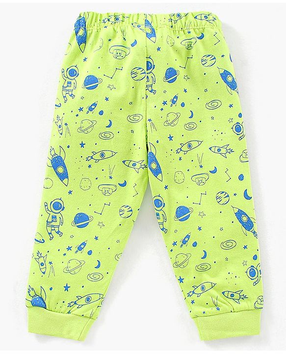 Babyhug Half Sleeves Nightwear Pajama Set Rockets Print - Green