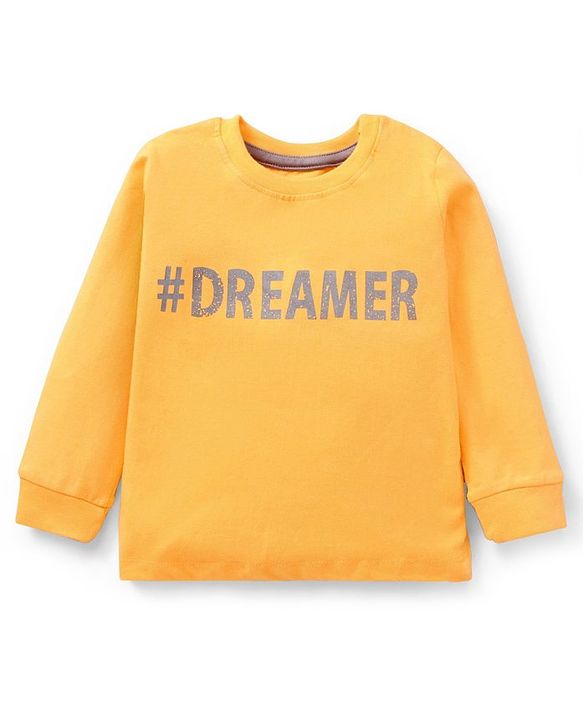 Babyhug Cotton Knit Full Sleeves Night Suit Text Print - Yellow Grey