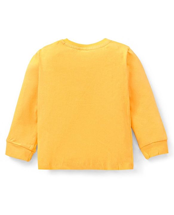 Babyhug Cotton Knit Full Sleeves Night Suit Text Print - Yellow Grey