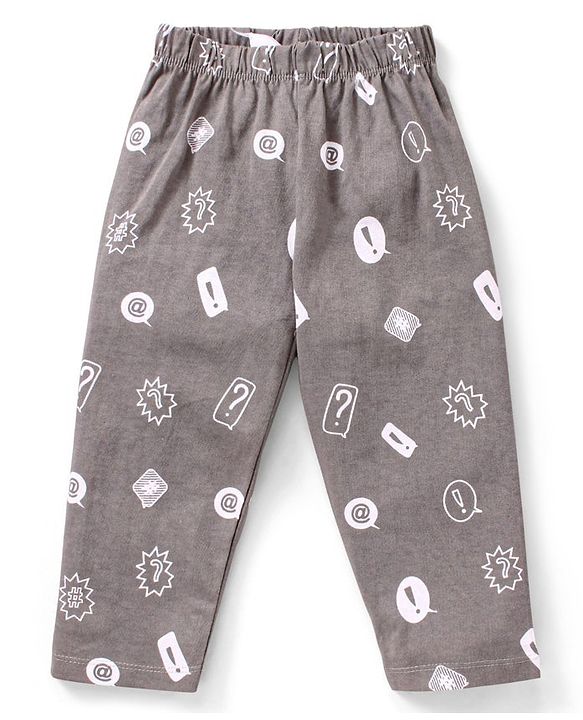 Babyhug Cotton Knit Full Sleeves Night Suit Text Print - Yellow Grey