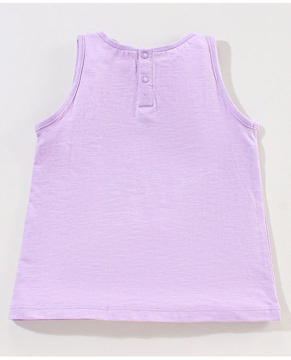 Babyhug Sleeveless Cotton T-Shirt With Foral Embroidery And Front Pockets - Purple
