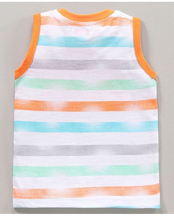 Babyhug Sleeveless Striped T-Shirt Text Print - Orange