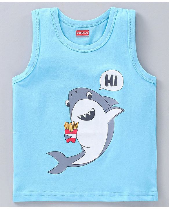 Babyhug Sleeveless Printed T-Shirts Pack Of 3 - Blue White