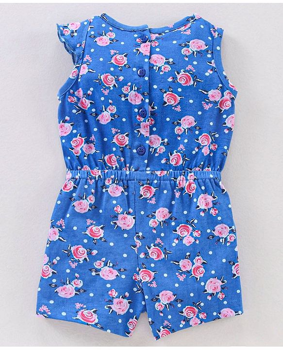 Babyhug 100% Cotton Sleeveless Jumpsuit Floral Print - Blue