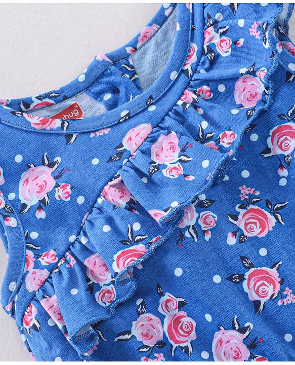 Babyhug 100% Cotton Sleeveless Jumpsuit Floral Print - Blue