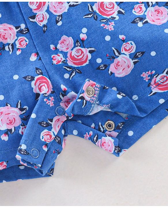 Babyhug 100% Cotton Sleeveless Jumpsuit Floral Print - Blue