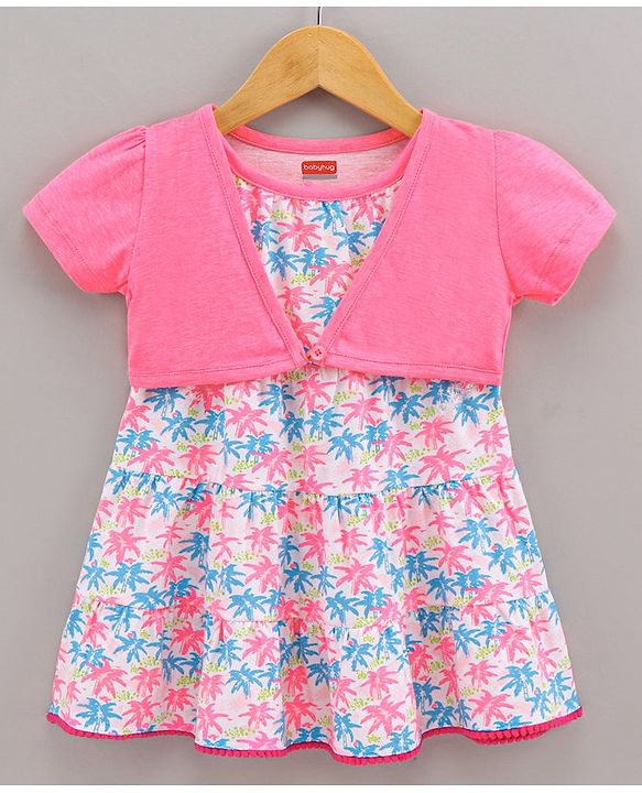 Babyhug Singlet 100% Cotton Frock With Shrug Floral Print - White