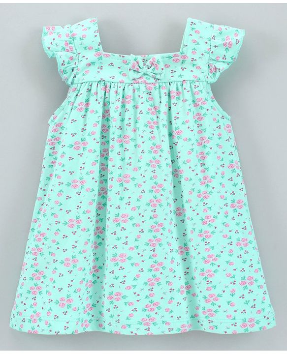 Babyhug 100 % Cotton Cap Sleeves Frock With Bloomer Floral Print (Colour May Vary)