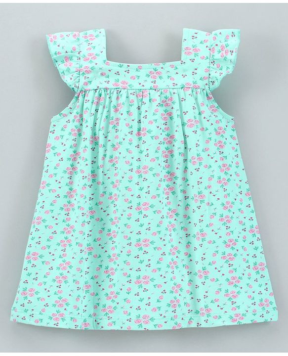 Babyhug 100 % Cotton Cap Sleeves Frock With Bloomer Floral Print (Colour May Vary)