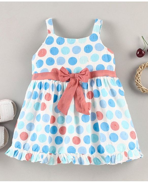 Babyhug 100% Cotton Singlet Frock Polka Dot Print - Blue