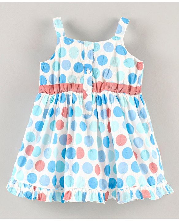 Babyhug 100% Cotton Singlet Frock Polka Dot Print - Blue