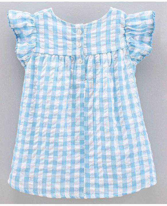 Babyhug Short Sleeves 100% Yarn Dyed Seersucker Checks Frock With Corsage - Blue