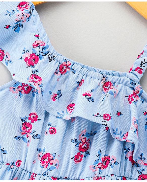 Babyhug 100% Rayon Twill Sleeveless Frock Floral Print - Blue
