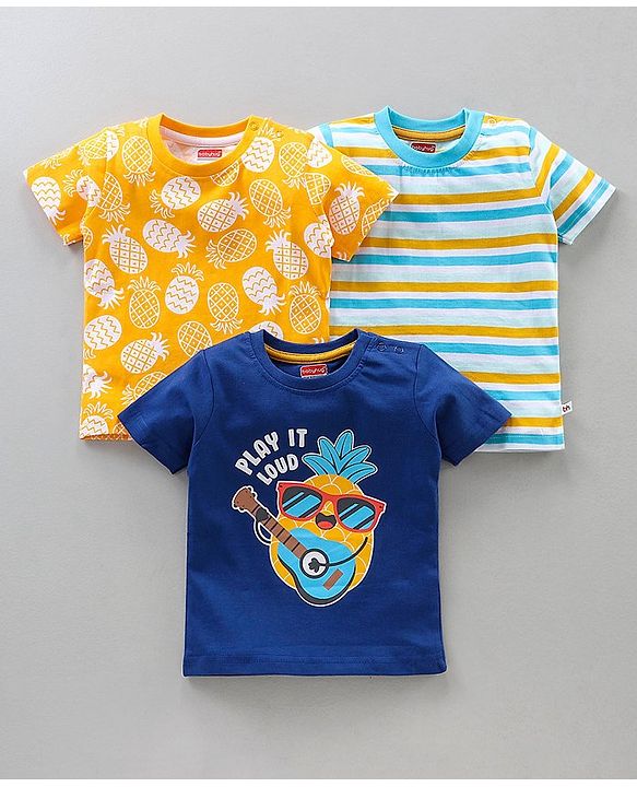 Babyhug Half Sleeves T-Shirts Pineapple Print Pack of 3 - Yellow Blue