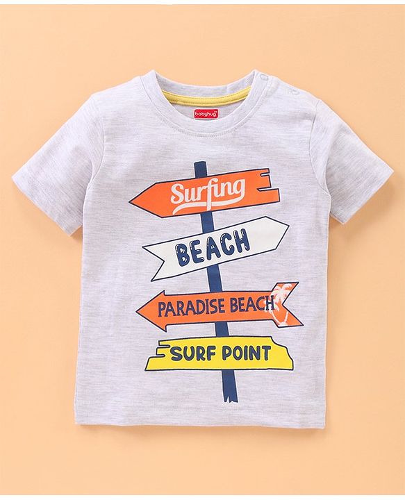 Babyhug Half Sleeves Multi Print T-Shirt  - Peach Blue Grey