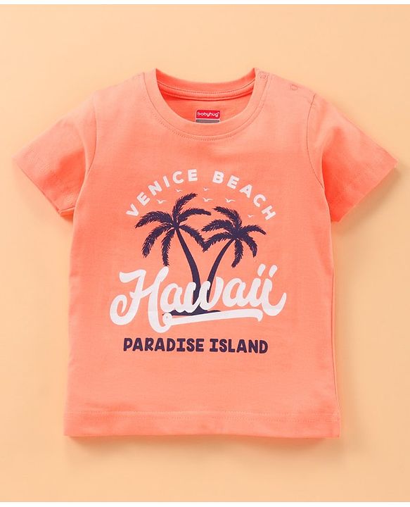 Babyhug Half Sleeves Multi Print T-Shirt  - Peach Blue Grey