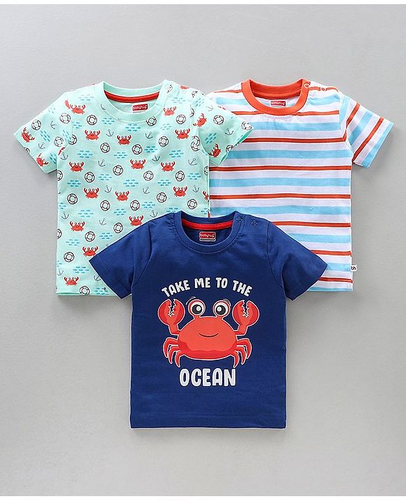 Babyhug Half Sleeves T-Shirts Multi Print Pack Of 3 - Blue