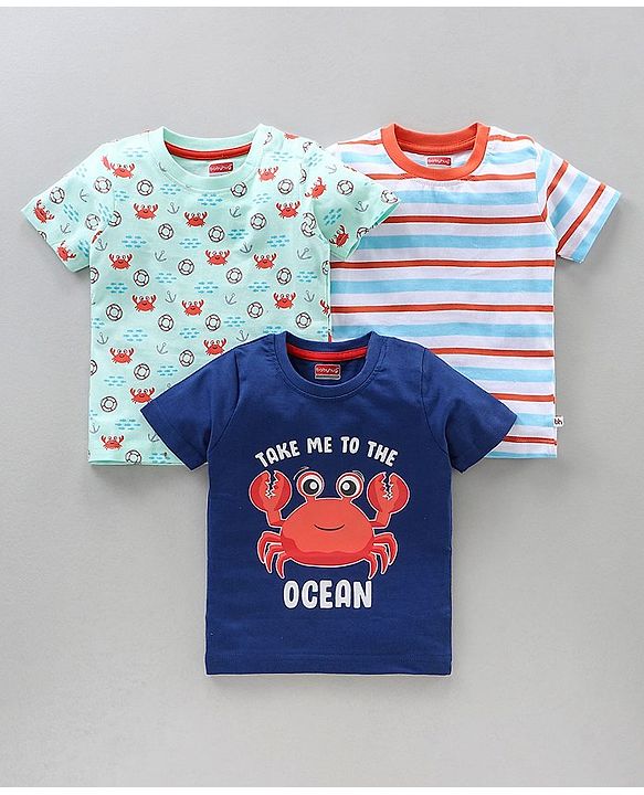 Babyhug Half Sleeves T-Shirts Multi Print Pack Of 3 - Blue