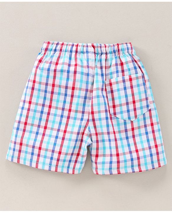 Babyhug Knee Length Cotton Boxer Check Star And Camping Print Pack Of 3 - Blue White Red