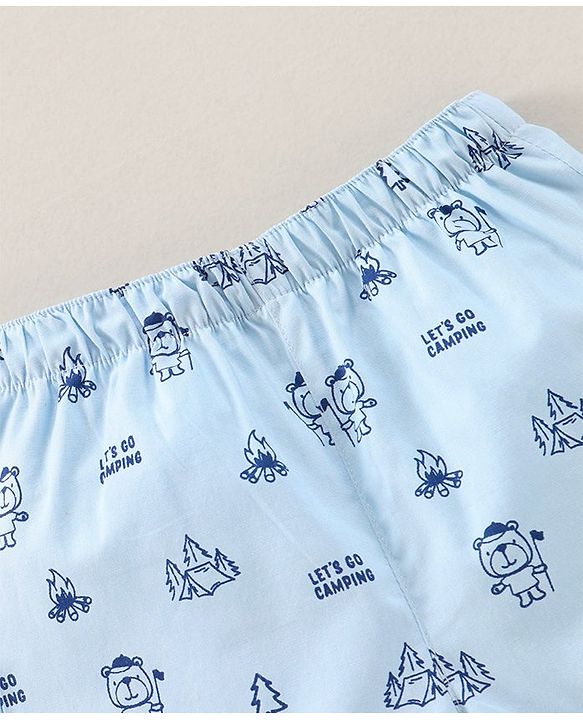 Babyhug Knee Length Cotton Boxer Check Star And Camping Print Pack Of 3 - Blue White Red