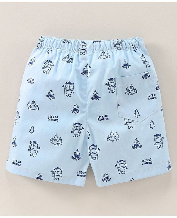 Babyhug Knee Length Cotton Boxer Check Star And Camping Print Pack Of 3 - Blue White Red