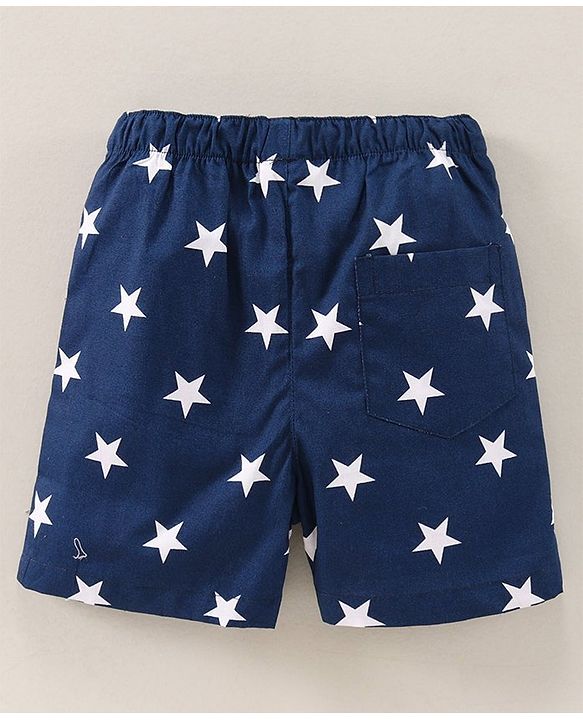 Babyhug Knee Length Cotton Boxer Check Star And Camping Print Pack Of 3 - Blue White Red