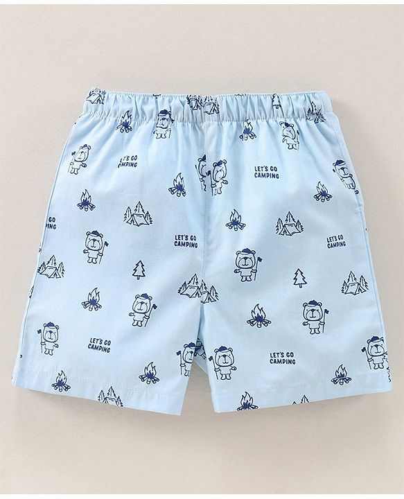 Babyhug Knee Length Cotton Boxer Check Star And Camping Print Pack Of 3 - Blue White Red
