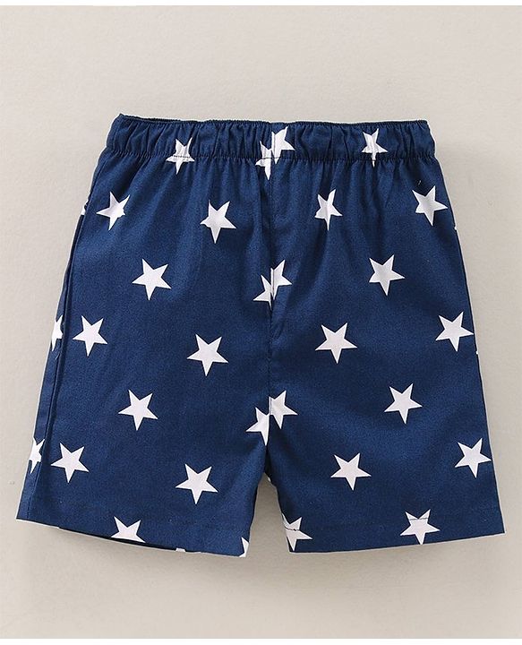 Babyhug Knee Length Cotton Boxer Check Star And Camping Print Pack Of 3 - Blue White Red
