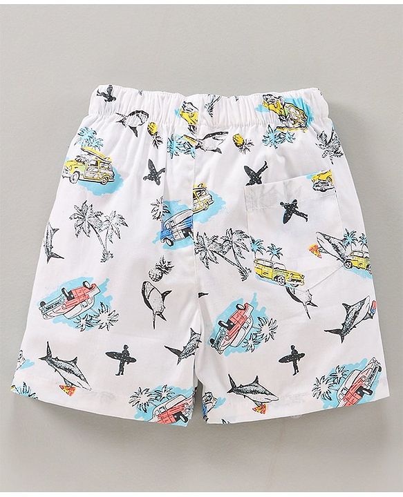 Babyhug Knee Length Cotton Printed Boxer Pack Of 3 - Orange White Blue Red