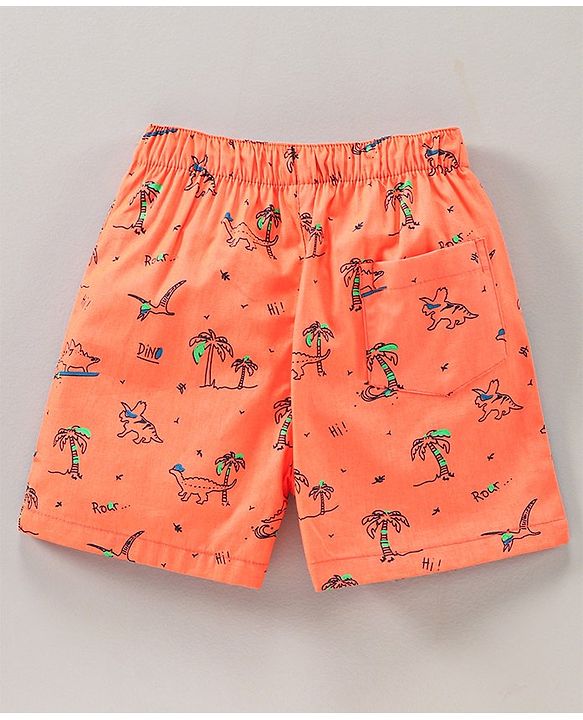Babyhug Knee Length Cotton Printed Boxer Pack Of 3 - Orange White Blue Red