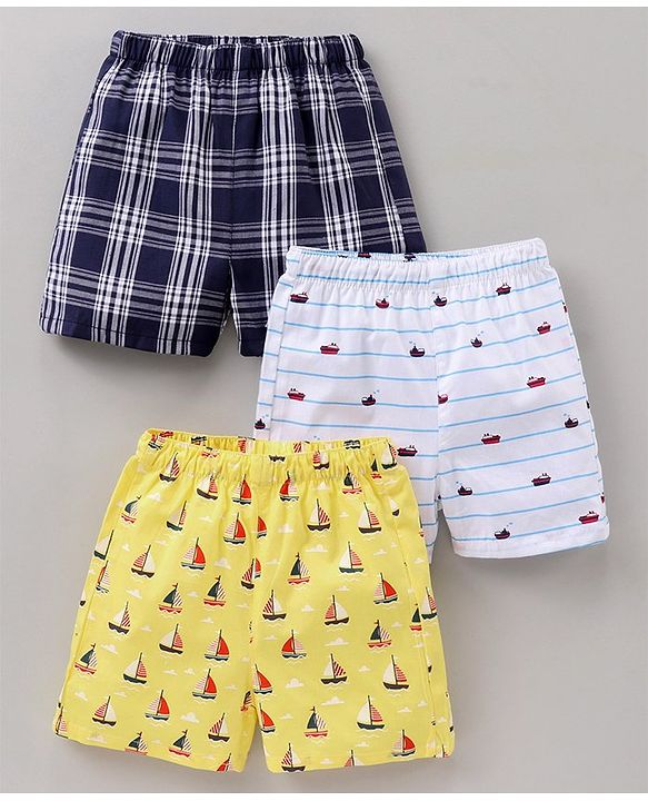 Babyhug Cotton Woven Boxers Printed Pack of 3- Multicolor