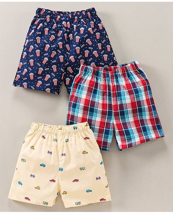 Babyhug Cotton Boxers Multi Print & Checked Pack Of 3 - Multicolour
