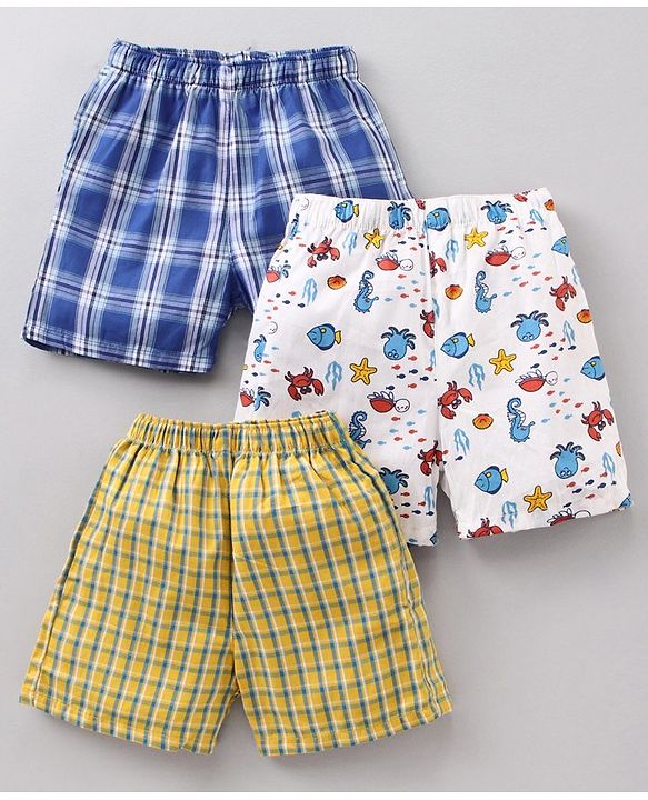 Babyhug Cotton Woven Boxers Checks & Marine Print Pack of 3 - Multicolor