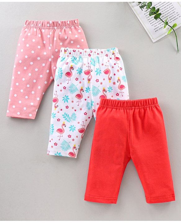 Babyhug Three Fourth Length Lycra Leggings Pack of 3 - Multicolor