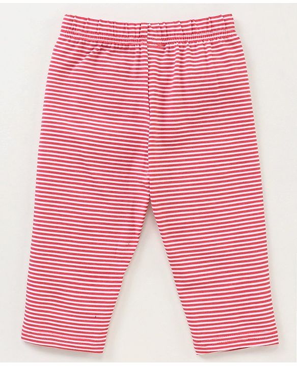 Babyhug Three Fourth Length Cotton Lycra Leggings Floral And Stripe Print Pack Of 3 - Red Blue Pink