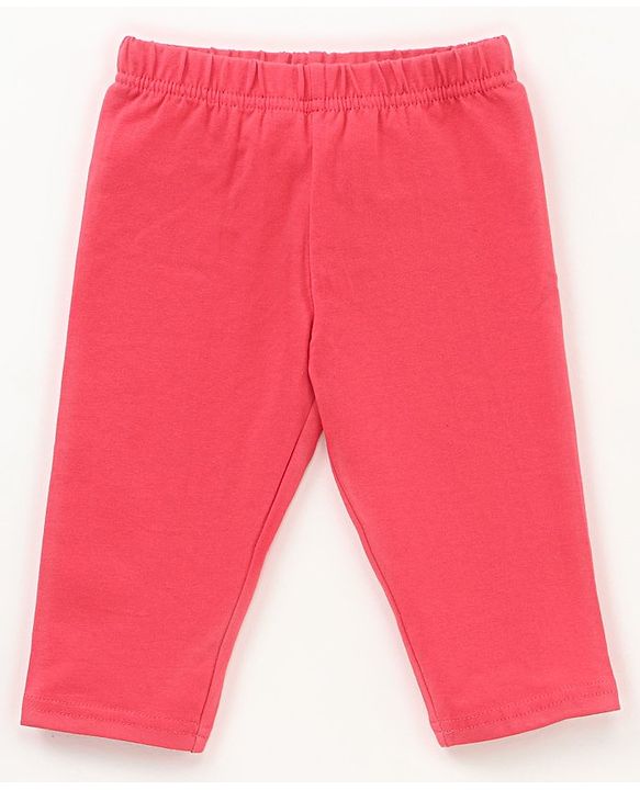 Babyhug Three Fourth Length Cotton Lycra Leggings Floral And Stripe Print Pack Of 3 - Red Blue Pink