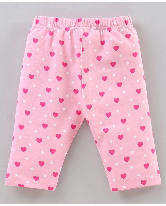 Babyhug Three Fourth Length Cotton Lycra Leggings Dot Floral And Heart Print Pack Of 3 - Blue Pink