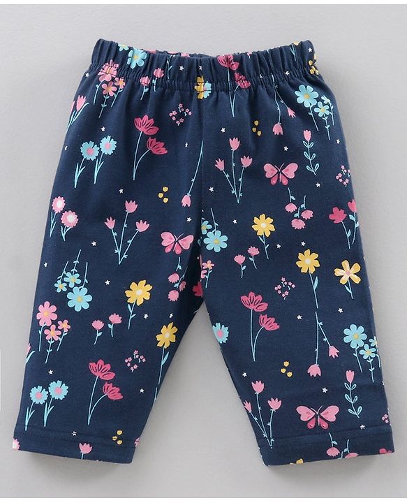 Babyhug Three Fourth Length Cotton Lycra Leggings Dot Floral And Heart Print Pack Of 3 - Blue Pink
