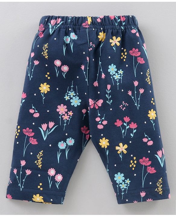 Babyhug Three Fourth Length Cotton Lycra Leggings Dot Floral And Heart Print Pack Of 3 - Blue Pink