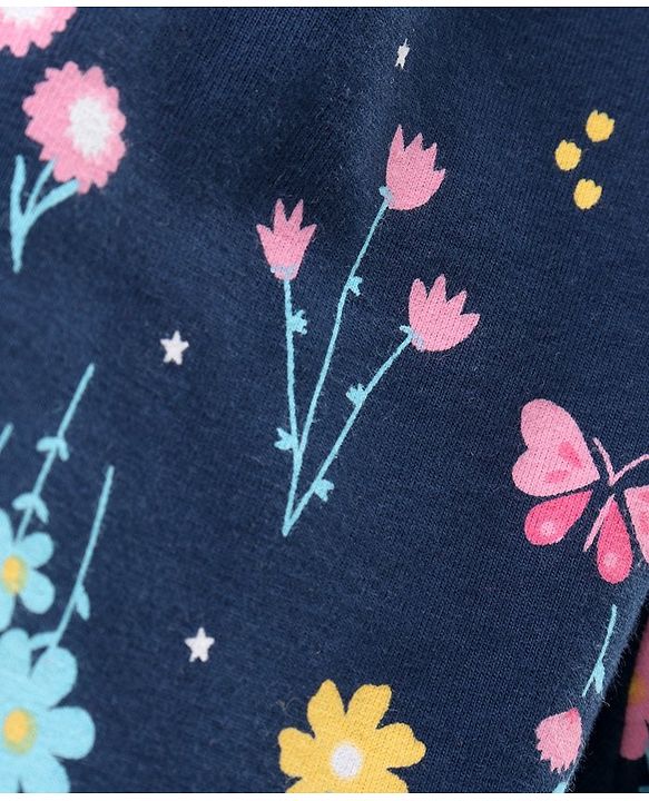 Babyhug Three Fourth Length Cotton Lycra Leggings Dot Floral And Heart Print Pack Of 3 - Blue Pink