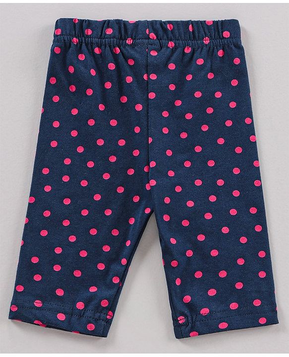 Babyhug Three Fourth Length Lycra Leggings Polka Dots And Stripes Print Pack Of 3 - Blue Pink