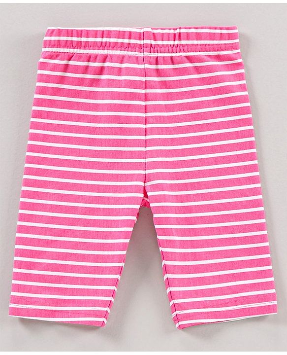 Babyhug Three Fourth Length Lycra Leggings Polka Dots And Stripes Print Pack Of 3 - Blue Pink
