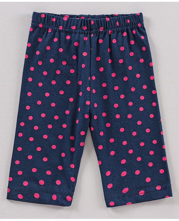 Babyhug Three Fourth Length Lycra Leggings Polka Dots And Stripes Print Pack Of 3 - Blue Pink