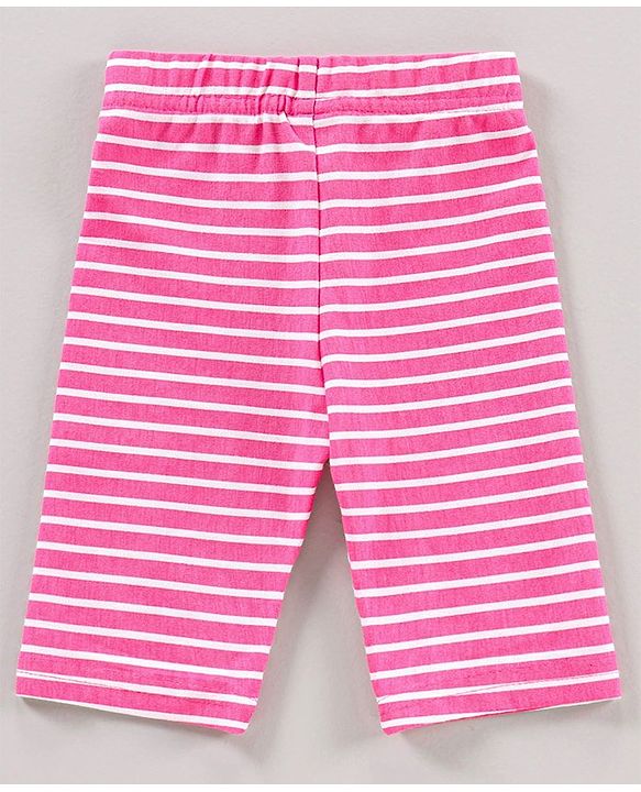 Babyhug Three Fourth Length Lycra Leggings Polka Dots And Stripes Print Pack Of 3 - Blue Pink