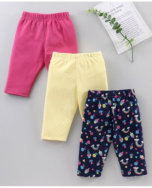 Babyhug Three Fourth Length Lycra Leggings Pack of 3 - Multicolor