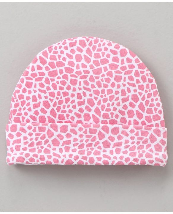 Babyhug 100 % Cotton Caps Animal print & Bow Applique - Pink & White